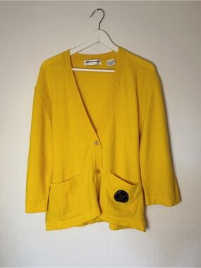 Vintage Sonia Rykiel Yellow Wool Angora Cardigan Sweater - made in Italy
